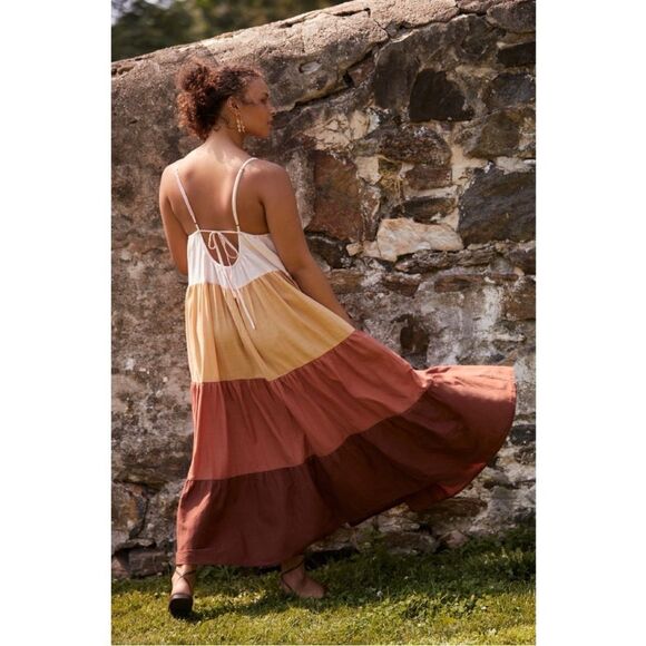 NEW Anthropologie The Raya Colorblock Tiered Tie Deep V-Neck Maxi Dress X-Large - Picture 6 of 8